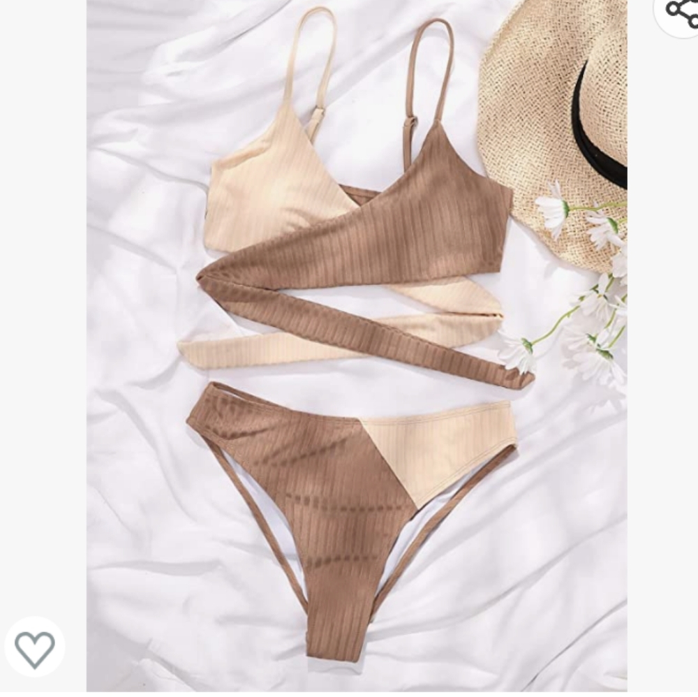 Women 2 pieces beigh and brown size swimsuit S